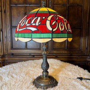 Vintage Coca-Cola Glazed Resin Stain Glass Design Bronze Finish Metal Lamp